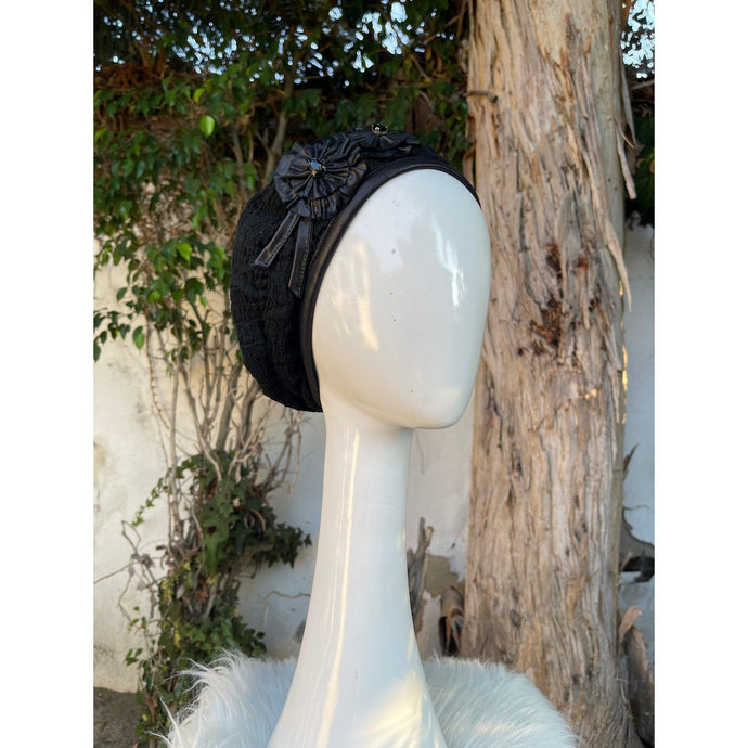 Embellished Hat - Size #1 Black Textured-Hat-The Little Tichel Lady