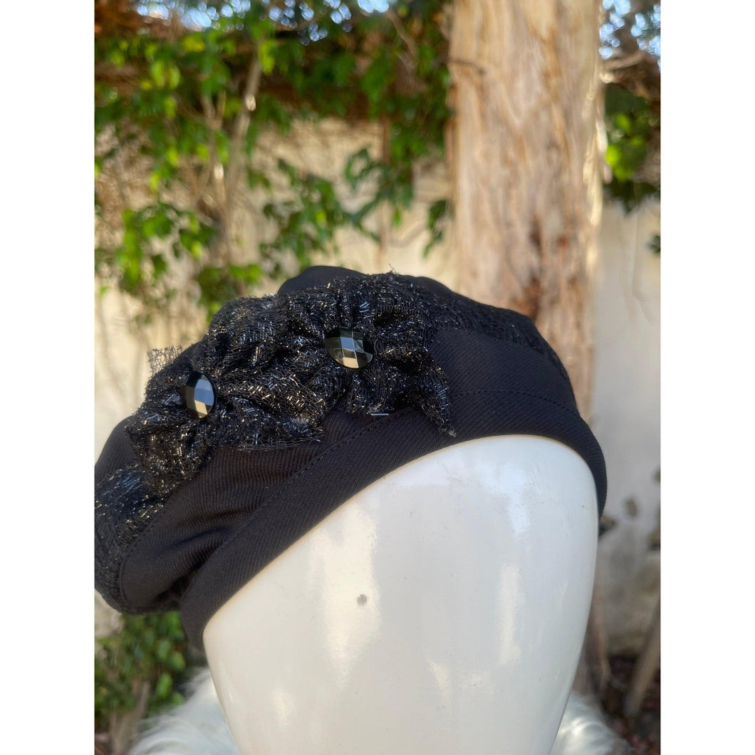 Embellished Hat - Size #2 Black Texture-Hat-The Little Tichel Lady