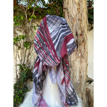 Turkish Cotton Print Pretied w/ Long Tails - Gray/Burgundy-Pretieds-The Little Tichel Lady