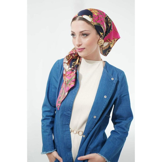 Printed Triangle Rinati Lakel - Navy/Pink Print-Triangle-The Little Tichel Lady