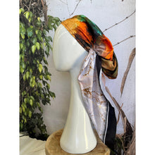 Turkish Satin Pretied, Long Tails w/ VELVET HEADBAND - Orange/Multi-pretieds-The Little Tichel Lady