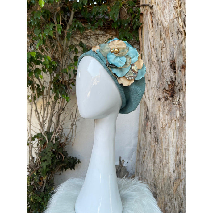 Embellished Cotton Beret - Medium/Large, Mint Petal Flower-Beret-The Little Tichel Lady