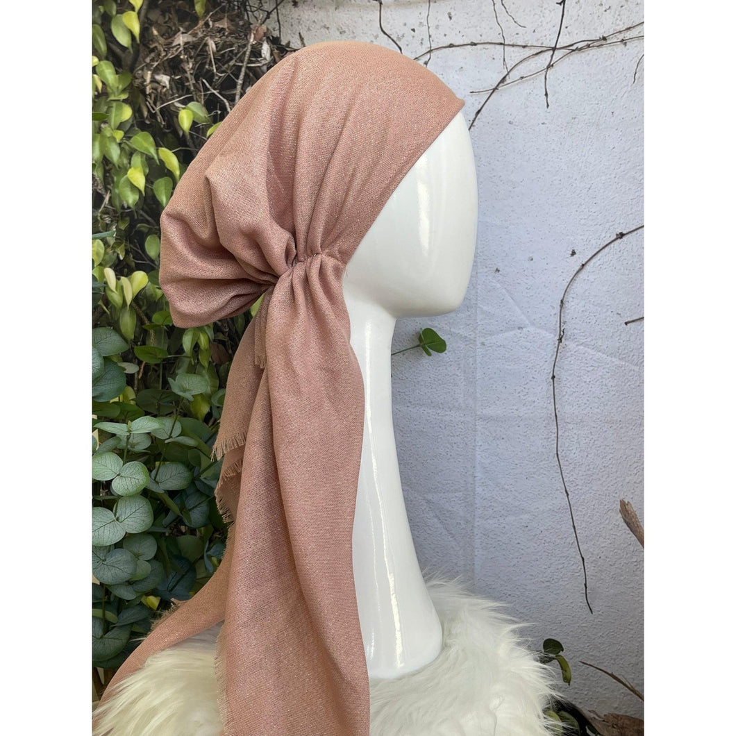 Turkish Cotton Metallic Solid Pretied w/ Long Tails - Pink-pretieds-The Little Tichel Lady
