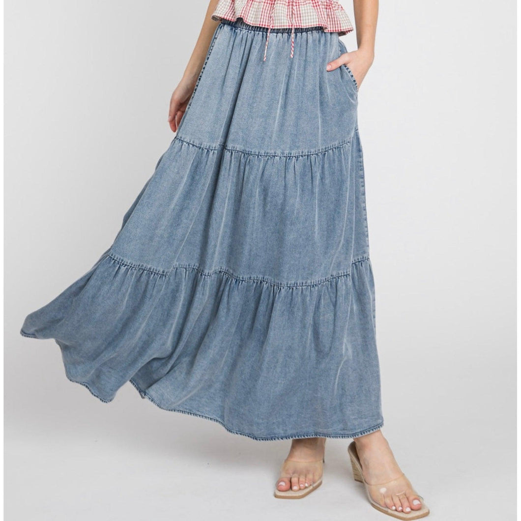 Denim Maxi Skirt-skirt-The Little Tichel Lady