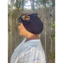 Embellished Cotton French Beret - Navy/Neutral-Berets/ Snoods-The Little Tichel Lady