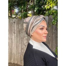 Neutral Print Sequins Headwrap-Long Wrap-The Little Tichel Lady