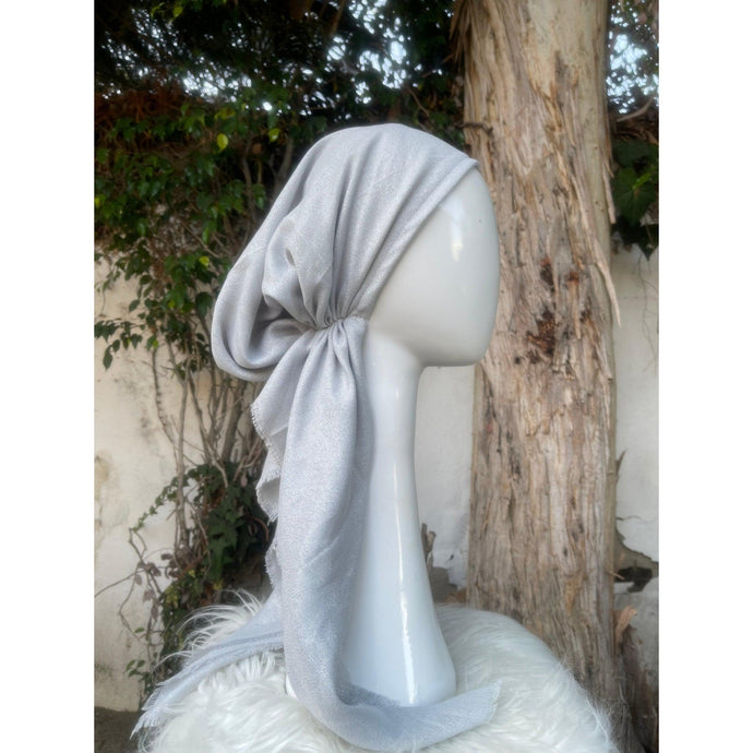 Turkish Cotton Metallic Solid Pretied w/ Long Tails - Pale Gray/Silver-pretieds-The Little Tichel Lady