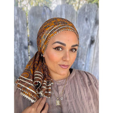 Israeli Empress Print Headwrap - Golden-Long Wrap-The Little Tichel Lady