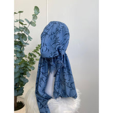 Turkish Cotton Textured Pretied Tichel - Denim Blue Floral-pretieds-The Little Tichel Lady