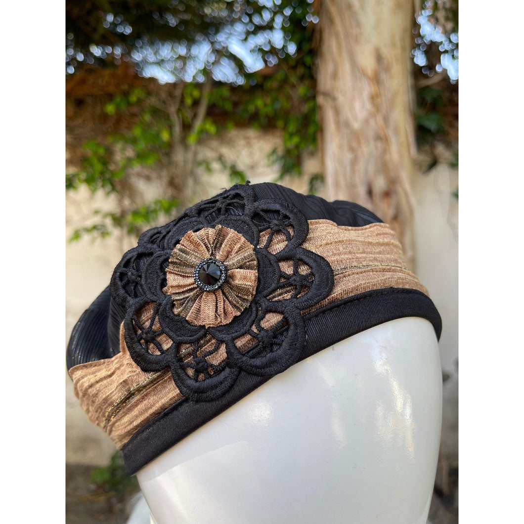 Embellished Hat - Size #1 Black/Neutral-Hat-The Little Tichel Lady