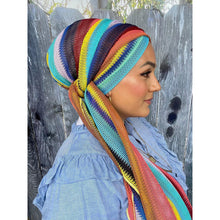 Crocheted Multi-Striped Headwrap-Long Wrap-The Little Tichel Lady