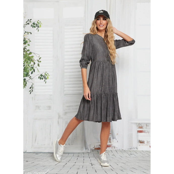 Lightweight Denim Dress - Black-dress-The Little Tichel Lady