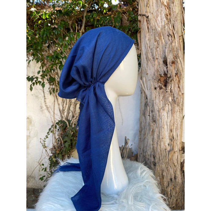 Turkish Cotton Textured Pretied w/ Long Tails - Blue-pretieds-The Little Tichel Lady