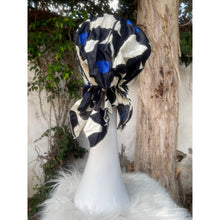 Cotton Print Pretied w/ Shorter Tails - Black/Cobalt Blue-pretieds-The Little Tichel Lady