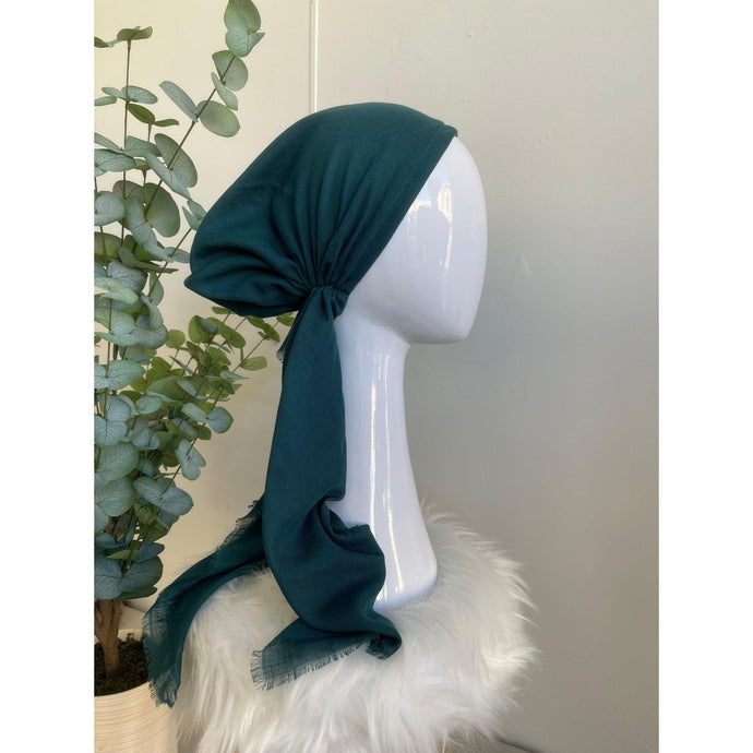 Pretied Turkish Cotton Textured Tichel w/ Long Tails - Teal Green-pretieds-The Little Tichel Lady