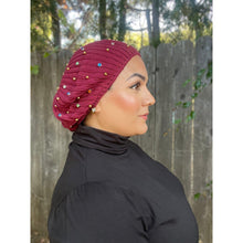 Studded Ribbed Beret - Burgundy-Berets/ Snoods-The Little Tichel Lady