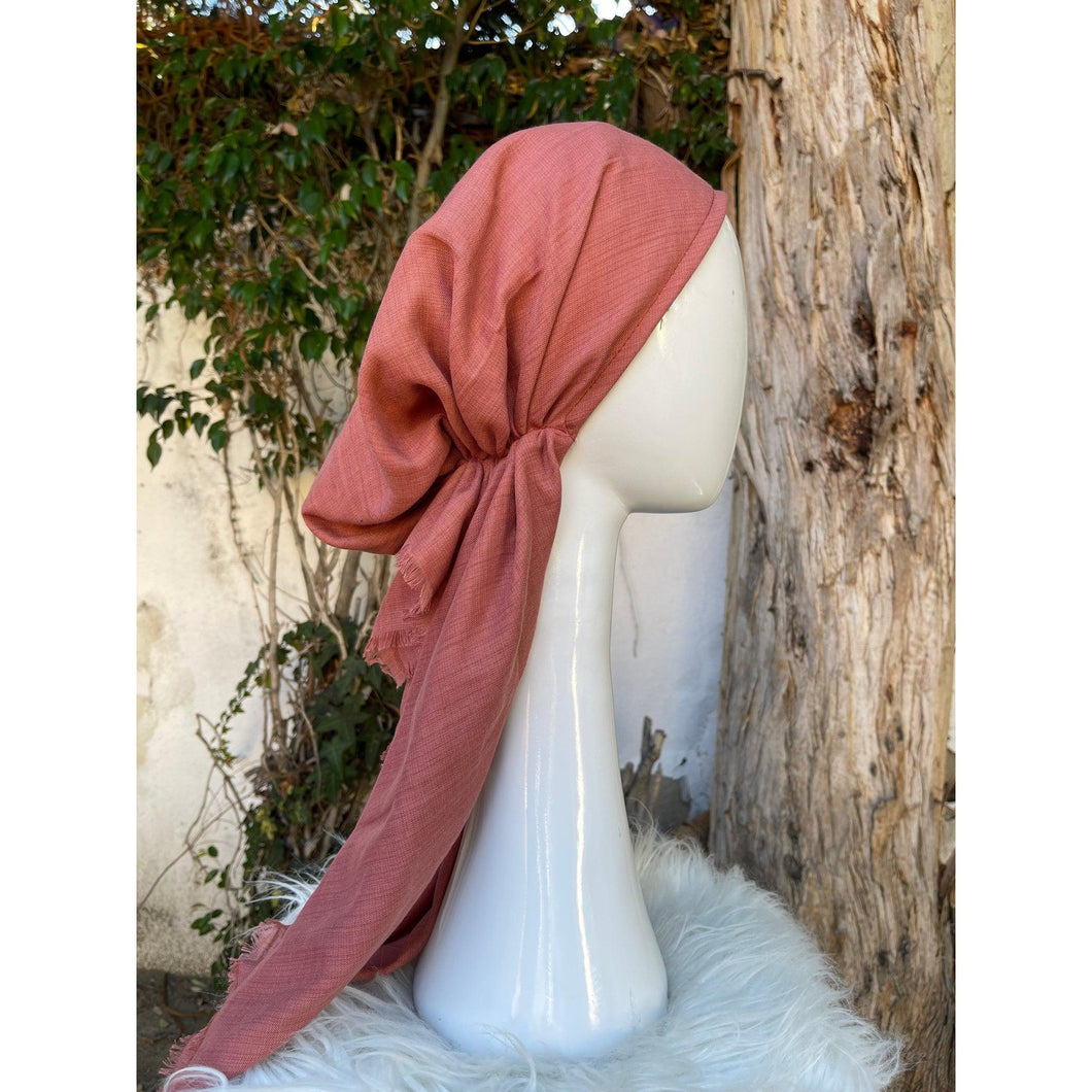 Turkish Cotton Textured Pretied w/ Long Tails - Peach-pretieds-The Little Tichel Lady