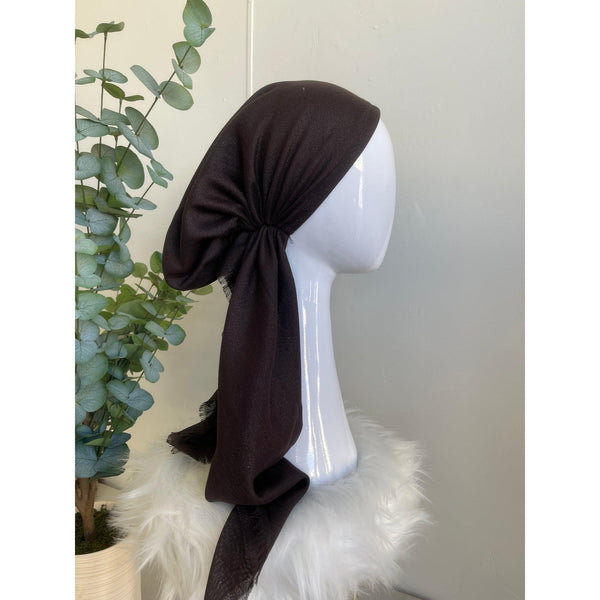Turkish Cotton NON-SLIP Metallic Pretied w/ Long Tails - Dark Brown-pretieds-The Little Tichel Lady