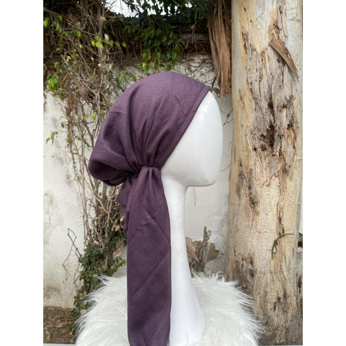 Turkish Cotton Metallic Solid Pretied w/ Long Tails - Dusty Eggplant-pretieds-The Little Tichel Lady