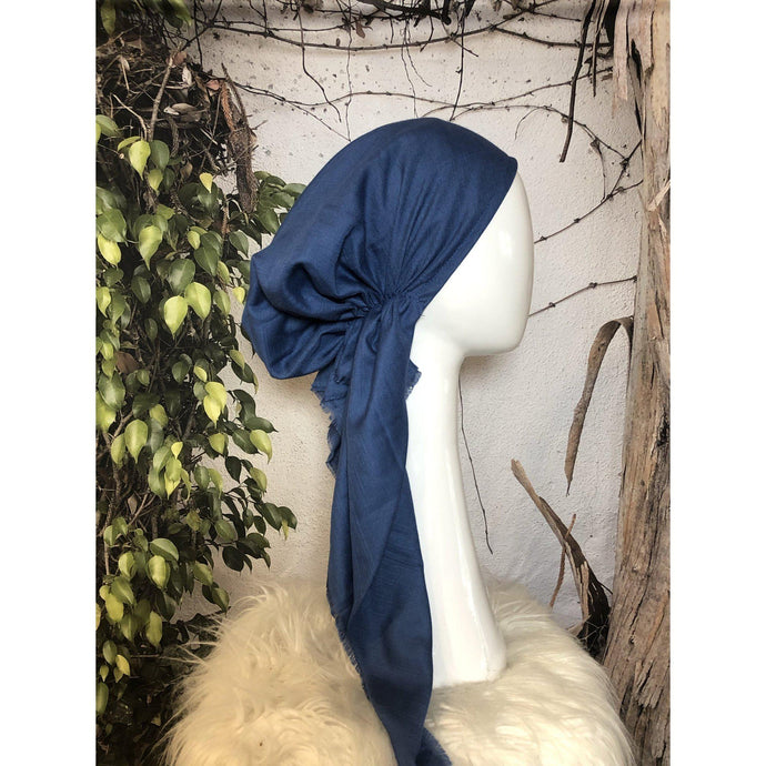 Turkish Cotton Textured Pretied w/ Long Tails - Blue-pretieds-The Little Tichel Lady