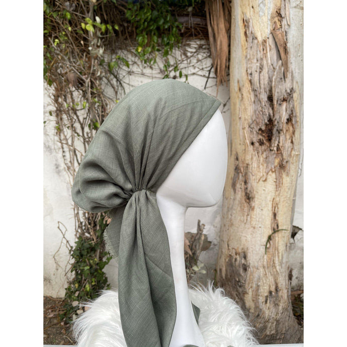 Turkish Cotton Textured Solid Pretied w/ Long Tails - Olive-pretieds-The Little Tichel Lady