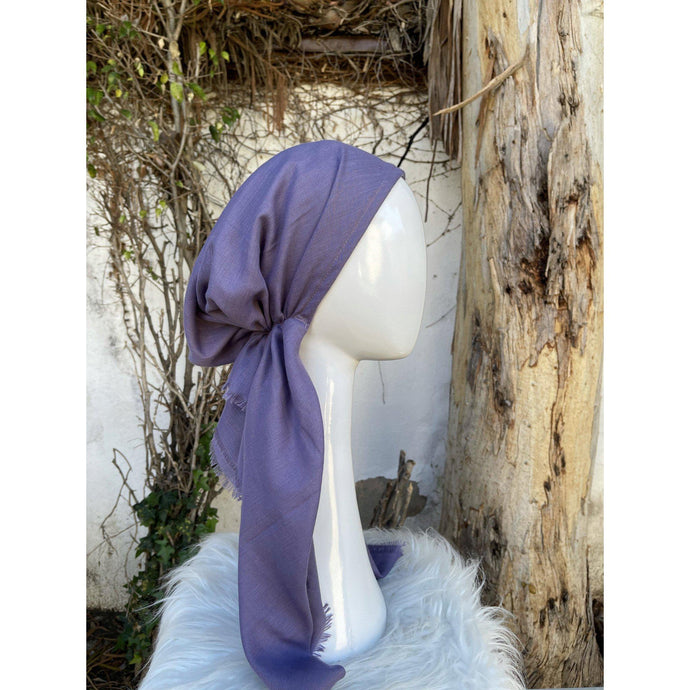 Turkish Cotton Textured Solid Pretied w/ Long Tails - Purple/Gray-pretieds-The Little Tichel Lady