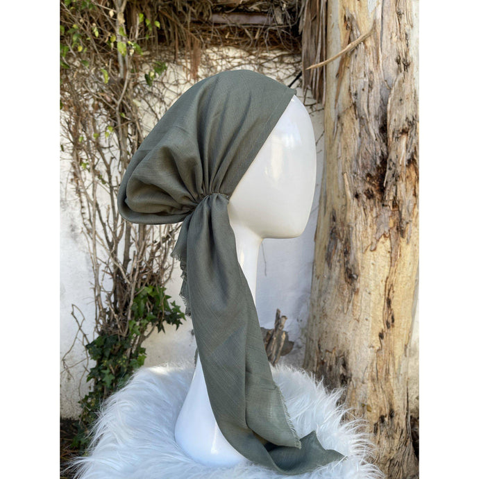 Turkish Cotton Textured Solid Pretied w/ Long Tails - Sage-pretieds-The Little Tichel Lady